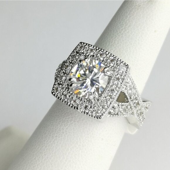 VINTAGE inspired 3ct CZ ring 14k white gold overlay size 7 - Picture 6 of 6